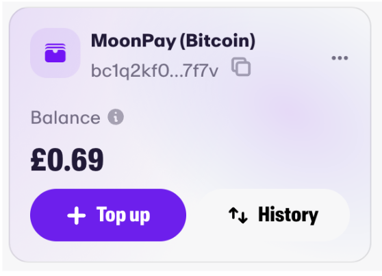 MoonPay wallet UI displaying the wallet address.
