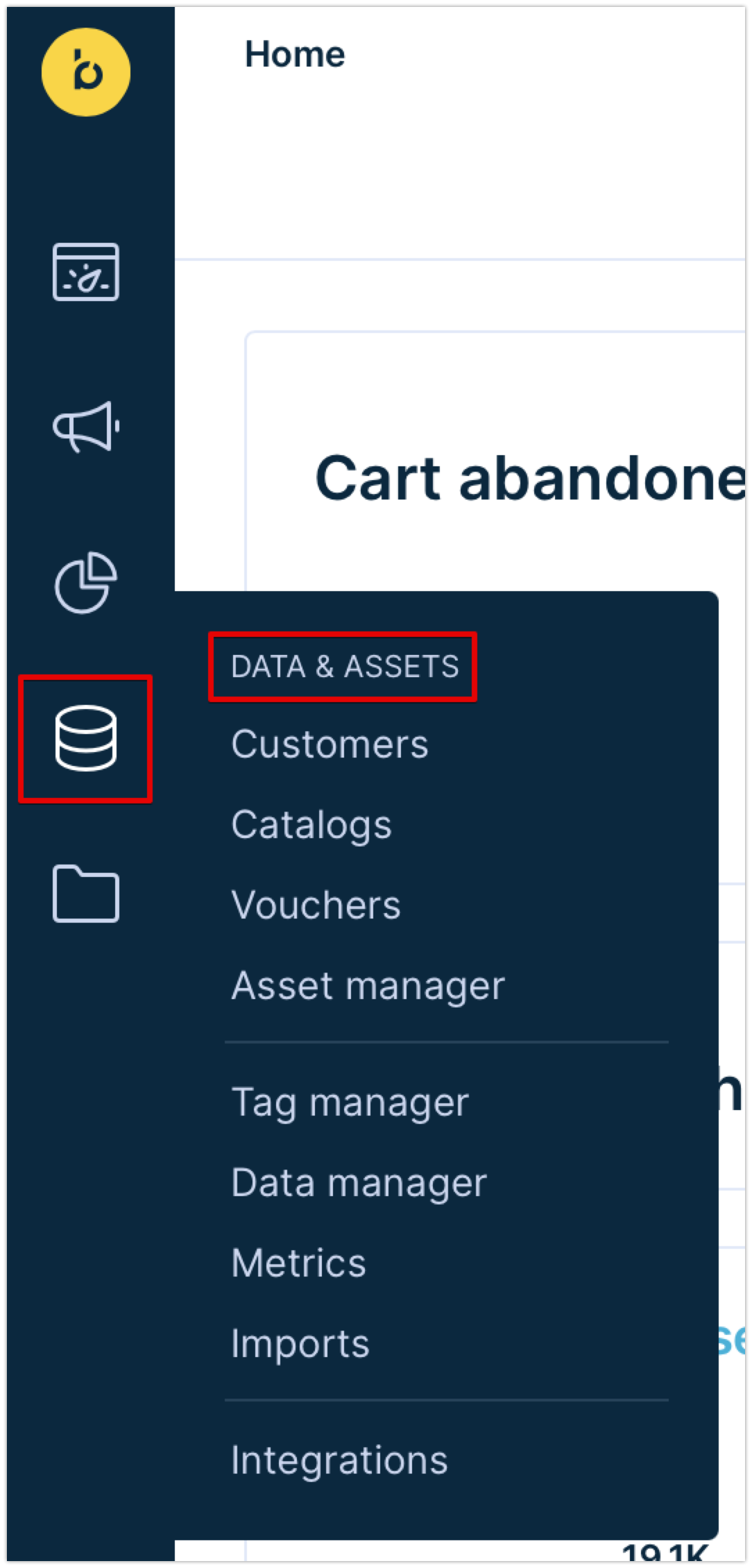 By clicking on the button highlighted in red the Data and Assets menu will appear.