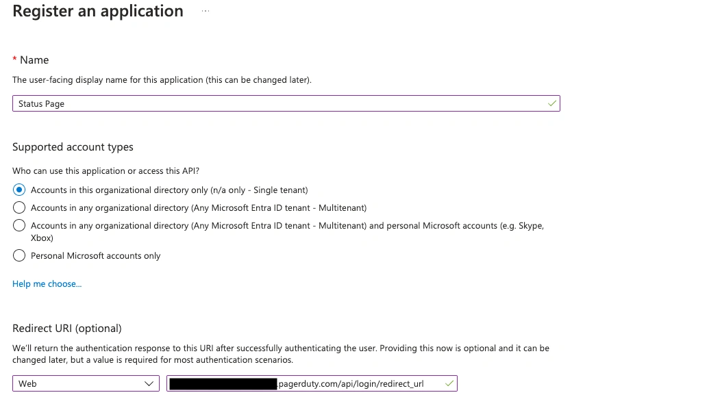 A screenshot of the Azure UI showing how to register an application