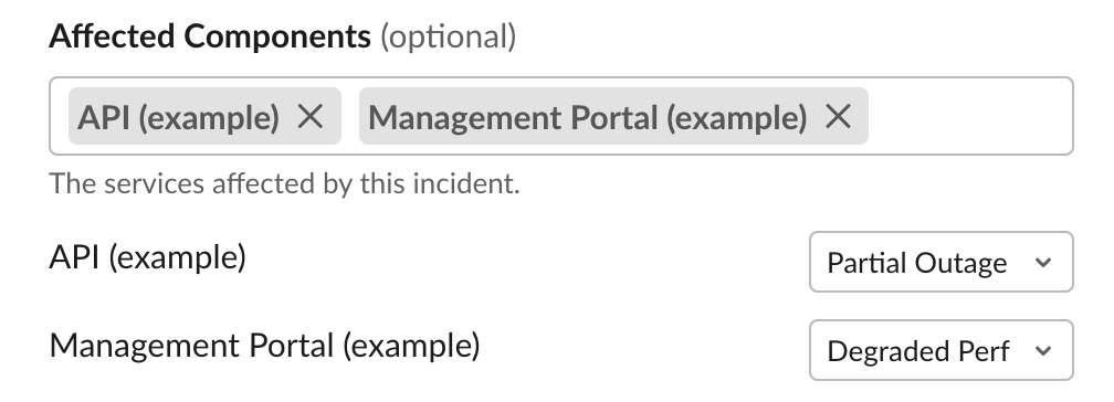 A screenshot detailing affected components