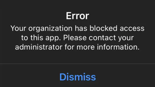 A screenshot of a device prompt indicating that the version of the PagerDuty app that user is trying to log into is not enabled.