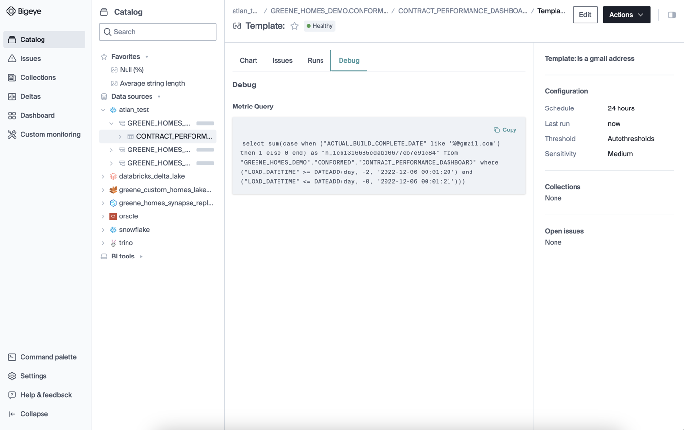 Debug tab for "Is a gmail address"